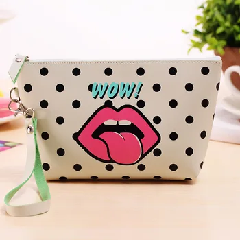 New Modern Grils Cosmetic Bag Lips Waterproof Storage Travel Organizer Bag Women PU Leather MakeUp Bag Handbags Case