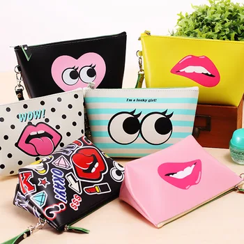 New Modern Grils Cosmetic Bag Lips Waterproof Storage Travel Organizer Bag Women PU Leather MakeUp Bag Handbags Case