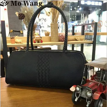 2017 Mo Wang Boston bag women Genuine leather messenger bags handbags famous brand travel duffle bag ladies totes