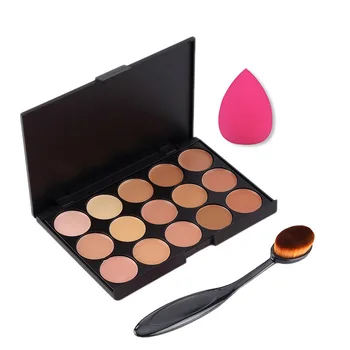 New 15 Colors Professional Concealer Contour Face Cream Makeup Palette + Wash Egg + Puff + Mermaid Foundation Brush + Oval Brush