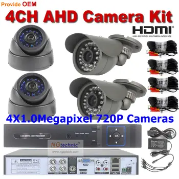 Home security system 4ch motion detect AHD DVR and indoor+outdoor 720P IR Night vision 1.0MP CCTV AHD Camera