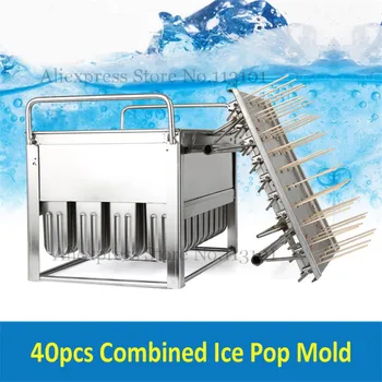 Commercial Ice Cream Mold Stainless Steel Ice Pop Molds 40pcs/Batch with Stick Holder Ice-lolly Maker