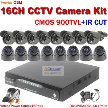 900TVL CMOS CCTV System indoor outdoor ir night vision waterproof Security system 16ch motion detect Network DVR kit