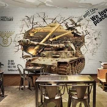 3D personalized wood brick patterned wallpaper gun War theme bar restaurant coffee shop mural wallpaper