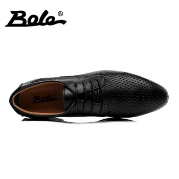 BOLE 35-50 Large Size New Designer Men Genuine Leather Shoes Flat Gentleman Business Dressing Shoes Lace Up Men Fashion Shoes