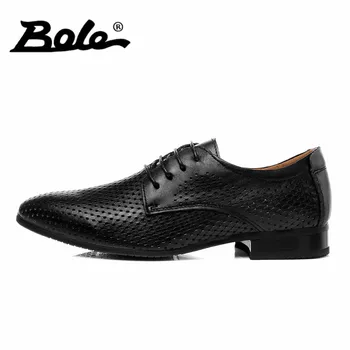BOLE 35-50 Large Size New Designer Men Genuine Leather Shoes Flat Gentleman Business Dressing Shoes Lace Up Men Fashion Shoes