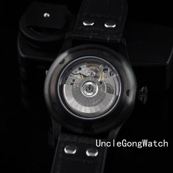 Parnis 47mm Luminous Dial Automatic Movement Mens Watch PA4702PB Fashion Casual Style Leather Strap PA4702PB