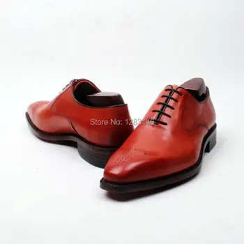 Obbilly handmade genuine calf Leather breathable upper/outsole/Insole orange goodyear craft square toe men's shoe No.ox596