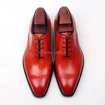 Obbilly handmade genuine calf Leather breathable upper/outsole/Insole orange goodyear craft square toe men's shoe No.ox596