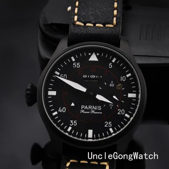 47mm Parnis Black Dial Luminous Dial and Hands Power Reserve Automatic Men's Watch PA4708PB