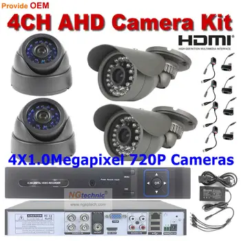 Price! 4CH AHD Security sytem 720P Outdoor+indoor IR Night 1.0MP AHD Camera support motion detect HDMI surveillance system