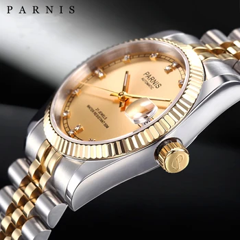 Luxury Watch Men 36mm Parnis Japan 21 Jeweles 316L Stainless Steel Automatic Movement Gold Mechanical Men's Wristwatch