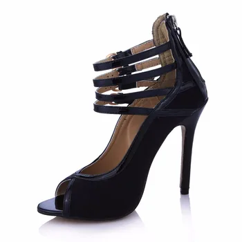 2017 New Black Sexy Party Shoes Women Open Toe Stiletto Super High Heels Buckle Strap Rome Ladies Pumps Zapatos Mujer 0640C-n1