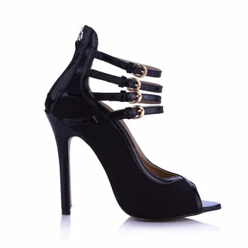 2017 New Black Sexy Party Shoes Women Open Toe Stiletto Super High Heels Buckle Strap Rome Ladies Pumps Zapatos Mujer 0640C-n1