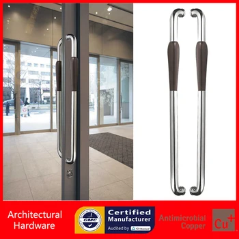 Entrance Door Pull Handle Made Of Polished 304 Stainless Steel & Walnut-wood For Wooden/Glass/Metal Front Doors PA-233-46*800mm