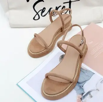 Stylesowner Casual Girls Sandal Shoe One-strap Med Wedge Platform Heel Summer Cool Sandal Shoe Simple Style Leisure Sandal