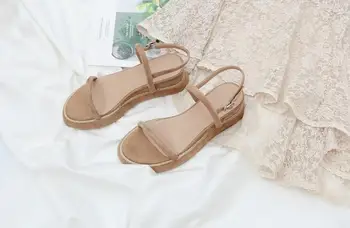 Stylesowner Casual Girls Sandal Shoe One-strap Med Wedge Platform Heel Summer Cool Sandal Shoe Simple Style Leisure Sandal