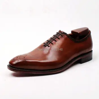 Obbilly Bespoke Handmade Genuine Calf Leather Breathable Upper /outsole/Insole Brown Goodyear Square toe Men's Shoe No.ox601