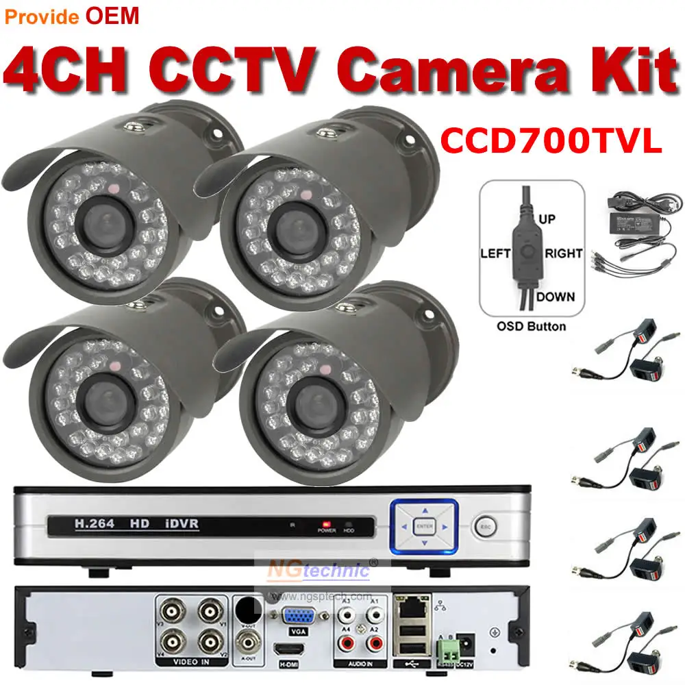Hot selling 4ch Realtime HDMI Security DVR kit with Waterproof IR day night working indoor outdoor Bullet CCTV Camera DVR system