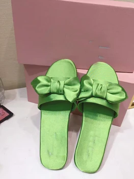 New 2017 Spring Summer Collection Satin Bow Knot Women Slippers Sexy Open Toe Women Flats Shoes Women