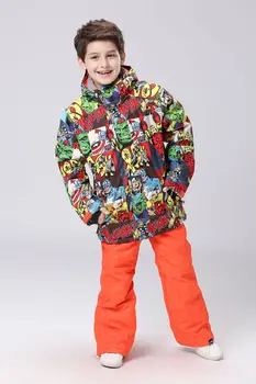 2016 NEW children's cartoon ski suit boys snowboarding suit kids skiing jackets pants girls skiwear anorak snow suit snow wear