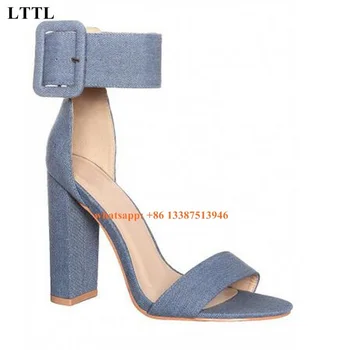 Summer New Fashion Women Open Toe Ankle Strap Thick Heel Sandals Buckle Design One Strap High Heel Sandals