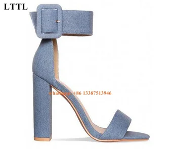 Summer New Fashion Women Open Toe Ankle Strap Thick Heel Sandals Buckle Design One Strap High Heel Sandals