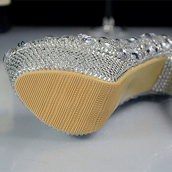 Luxury Wedding Shoes With Rhinestone Crystals Round Toe High Heel Custom Made Modest Woman's Party Prom Platform Bridal Shoes