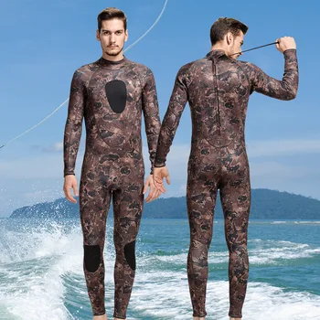 Men's 3mm rubber camouflage wetsuit diving suit long-sleeve one piece swimwear male watertight suit one-piece swimming suit