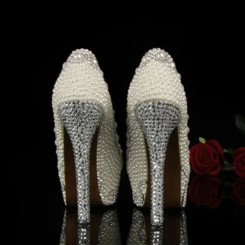 Newest Crystal Pearls Bridal Prom Heels Ball Party Pageant Wedding Shoes Gorgeous High Heel Shoes for Woman