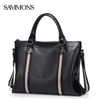 SAMMONS Men's Genuine Leather Briefcase Male Leisure Cowhide Business Totes Bags Man Laptop Bags Travel Computer Bags SZ5209