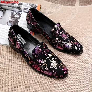 Miquinha 2017 Luxury Flower Print Mixed Color Men Flat Leather Loafers Fashion British Style Men Casual Nightclub Leisure Shoes