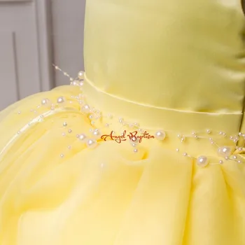 Luxury Yellow flower girl dresses satin Ruffles tutu dress with Pearl belt keyhole back baby girl party dress gown for communion