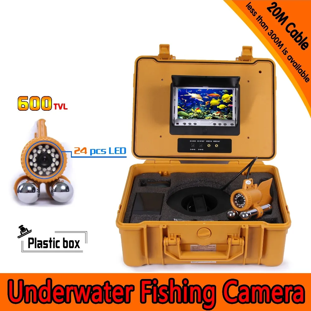 Underwater Fishing Camera Kit with 20Meters Depth Dual Lead Bar & 7Inch Color TFT LCD Monitor & Yellow Hard Plastics Case