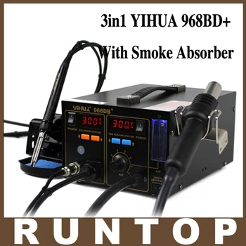 HOT YIHUA 968DB+ 110V/220V 3 in 1 SMD Rework Station Soldering Station BGA Rework Station With Smoke Absorber