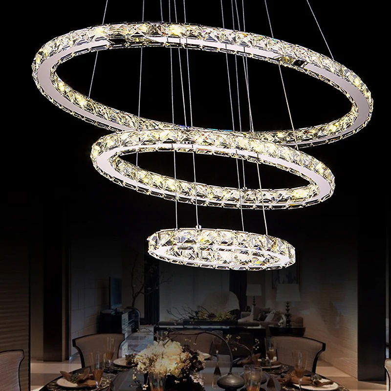 Modern ring chandelier crystal light stainless steel LED lamp of the sitting room dining-room lamp droplight on three floors