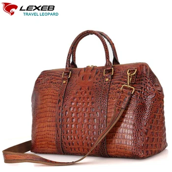 LEXEB Brand Trolley Travel Bag Elegant Alligator Patent Cow Leather Business Men Laptop 17.3 Big Travel Bags Hand Luggage Brown