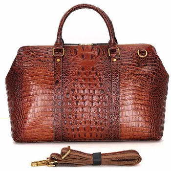 LEXEB Brand Trolley Travel Bag Elegant Alligator Patent Cow Leather Business Men Laptop 17.3 Big Travel Bags Hand Luggage Brown
