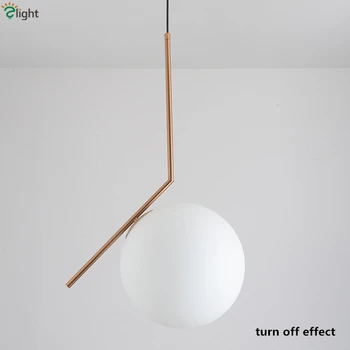 Nordic Simple Lustre Brush Brass IC Pendant Light Modern Minimalism Plated Metal Frosted Glass Shades Hanging Light Indoor Light