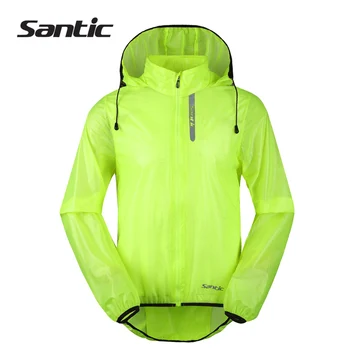 Santic Men Fluorescent Green Raincoat Breathable Quick Dry Cycling Jerseys Waterproof Long Sleeve Bicycle Bike Riding Rain Coat