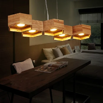 OaK Wood Honeycomb home decoration lamp Modern Creative Handmade Wood LED Hanging Pendant Lamp Lighting Light fixture