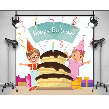 Happy Birthday photography baby Backdrops Boys and girls together to celebrate cake gift floors background Allenjoy studio