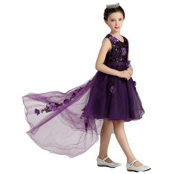 2017 Summer baby Girl Dress party evening dresses Children's 5 color long trailing princess dress for 2 3 4 5 6 7 8 years wear