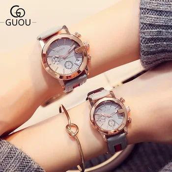 AAA Famous Brand GUOU Lovers Watches Women Lady Girl Men Female Calendar Dress Fashion Casual Clock Quartz-watch 30m Waterproof