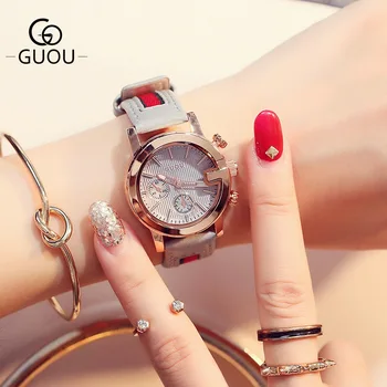 AAA Famous Brand GUOU Lovers Watches Women Lady Girl Men Female Calendar Dress Fashion Casual Clock Quartz-watch 30m Waterproof