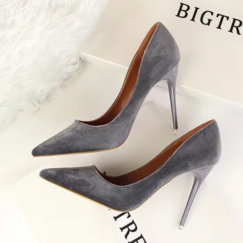 2017 New Women Elegant Pumps Ladies Fashion Thin Office Heels Sexy Shallow Mouth Pointed Flock Suede High-heeled Shoes G2617-5