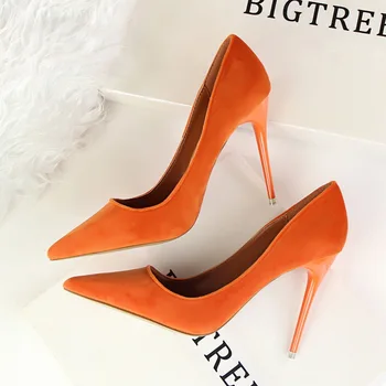 2017 New Women Elegant Pumps Ladies Fashion Thin Office Heels Sexy Shallow Mouth Pointed Flock Suede High-heeled Shoes G2617-5