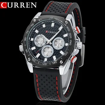 NEW Curren sports Military watch Brand DIAL CLOCK HOURS HAND BLACK LEATHER STRAPS MENS WRIST WATCH 3ATM Waterproof Wristwatches