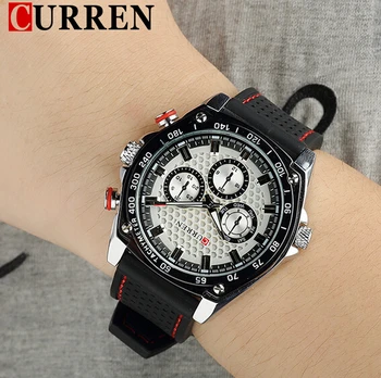 NEW Curren sports Military watch Brand DIAL CLOCK HOURS HAND BLACK LEATHER STRAPS MENS WRIST WATCH 3ATM Waterproof Wristwatches