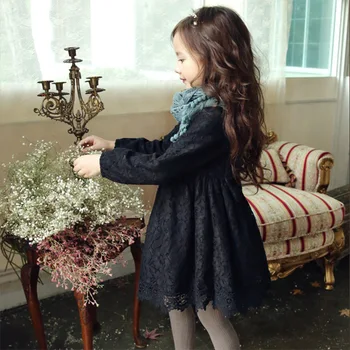 Retail 2017 Spring Autumn Lace Girls Dress Red Black Princess Clothes Children Clothing Wedding Costume Kids Dresses For Girls